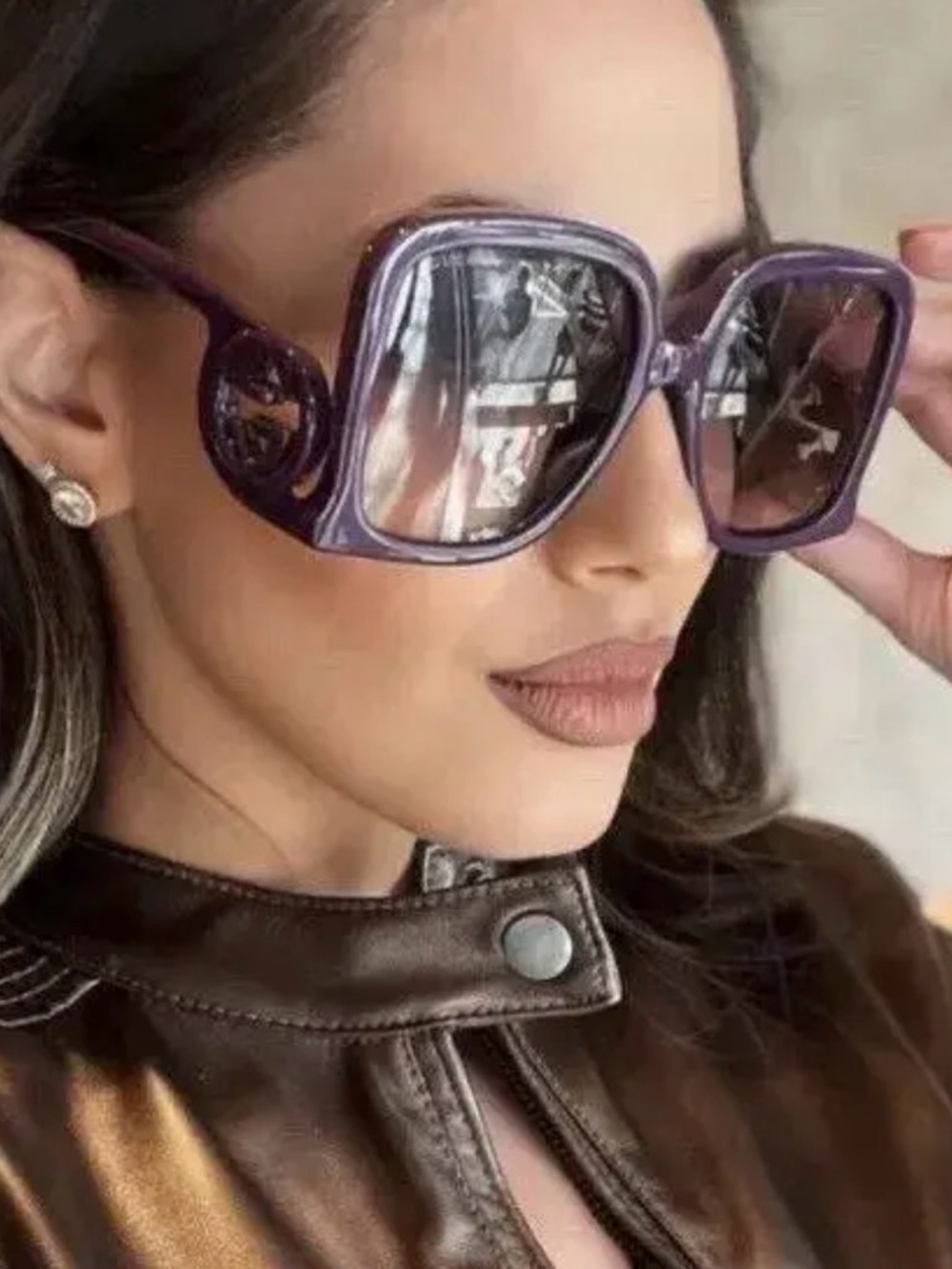 Gucci Oversized Square Sunglasses in Plum Purple - Picture 7 of 8